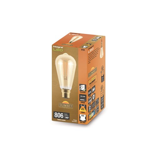 ILST64B22D007 - SUNSET VINTAGE FILAMENT ST64 BULB B22 806LM 5.9W 2200K DIMMABLE 300 BEAM AMBER INTEGRAL