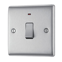 BG NBS31-01 Nexus Metal Brushed Steel, 20A Double Pole Switch With LED Indicator