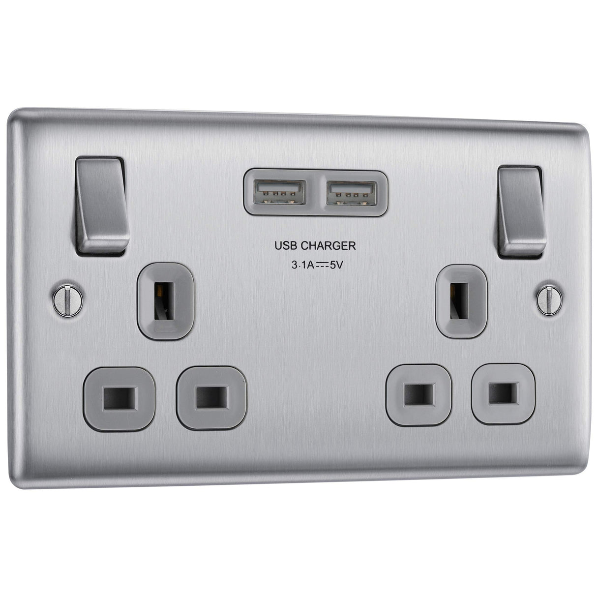 BG NBS22U3G Double Switched 13A Power Socket + 2 x USB (3.1A)