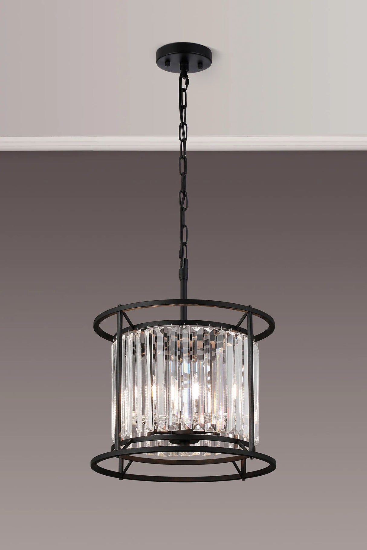 Trian 36cm Pendant / Semi Ceiling Convertible, 3 x G9, IP44, Satin Black / Clear