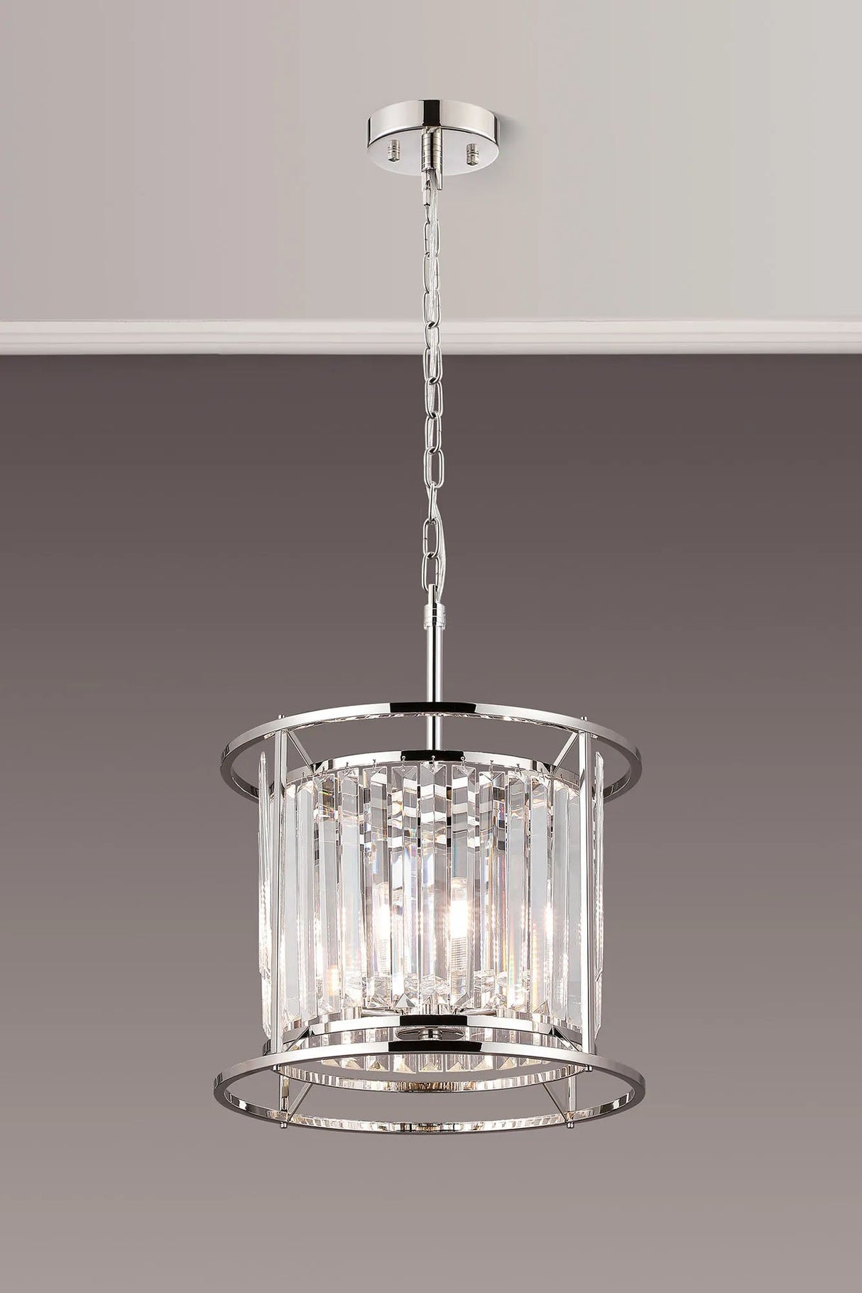 Trian 36cm Pendant / Semi Ceiling Convertible, 3 x G9, IP44, Polished Nickel / Clear