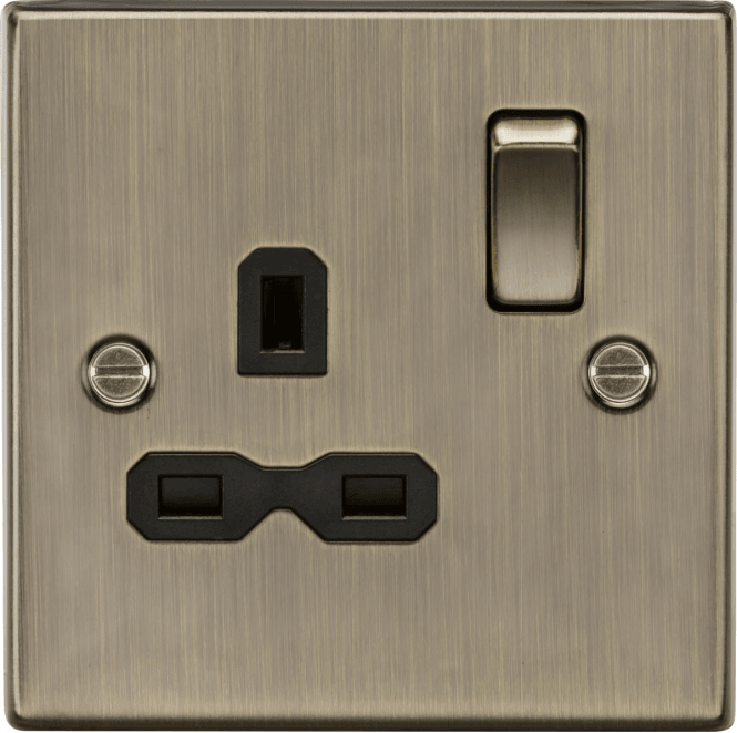 13A 1G DP Switched Socket - Antique Brass with Black Insert CS7AB