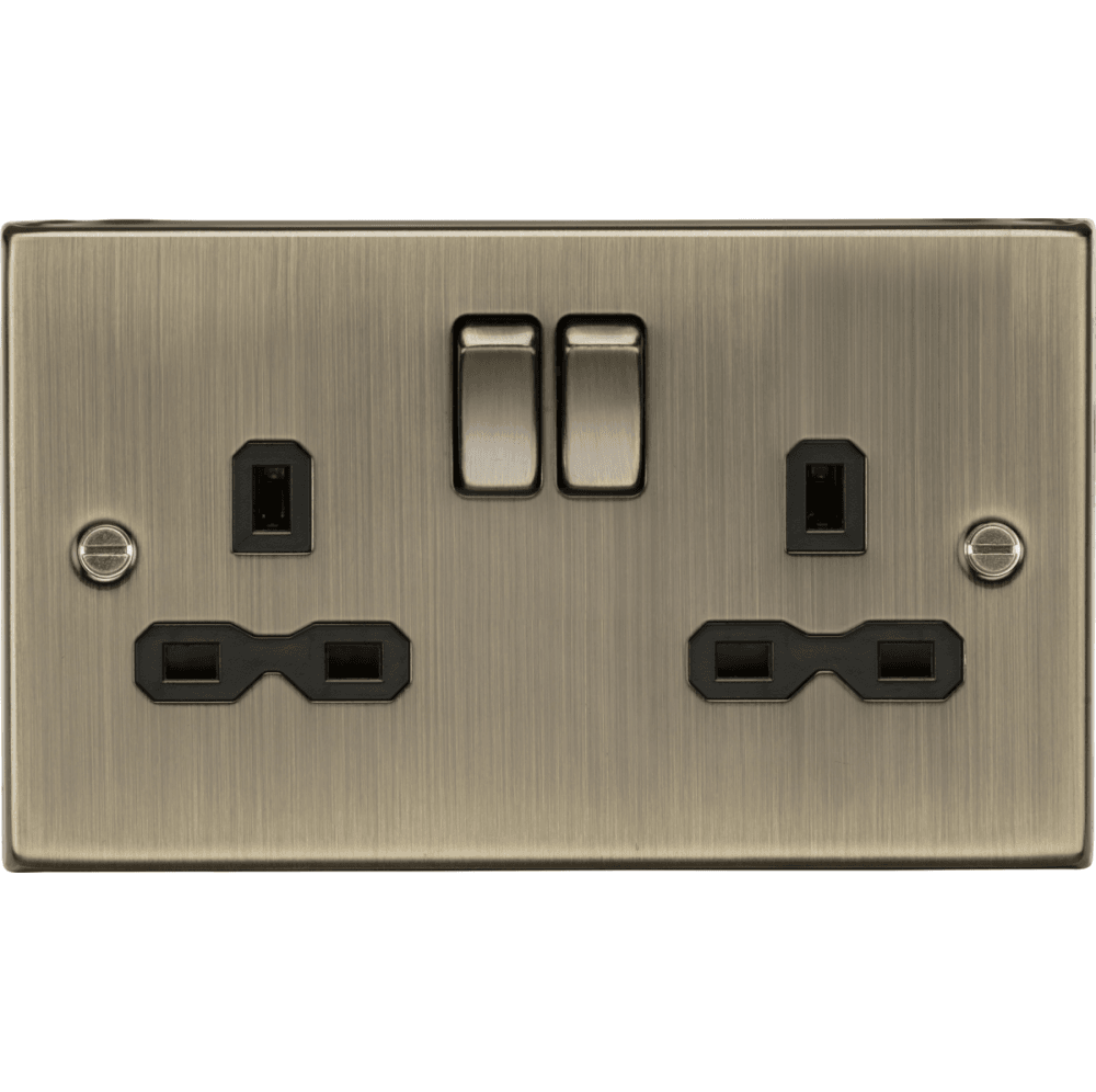 Knightsbridge - 13A 2G DP Switched Socket with Twin Earths - Antique Brass with Black Insert - CS9AB