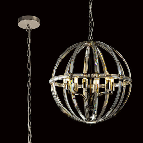 Ellison Large Round Pendant, 6 x E27, Polished Nickel