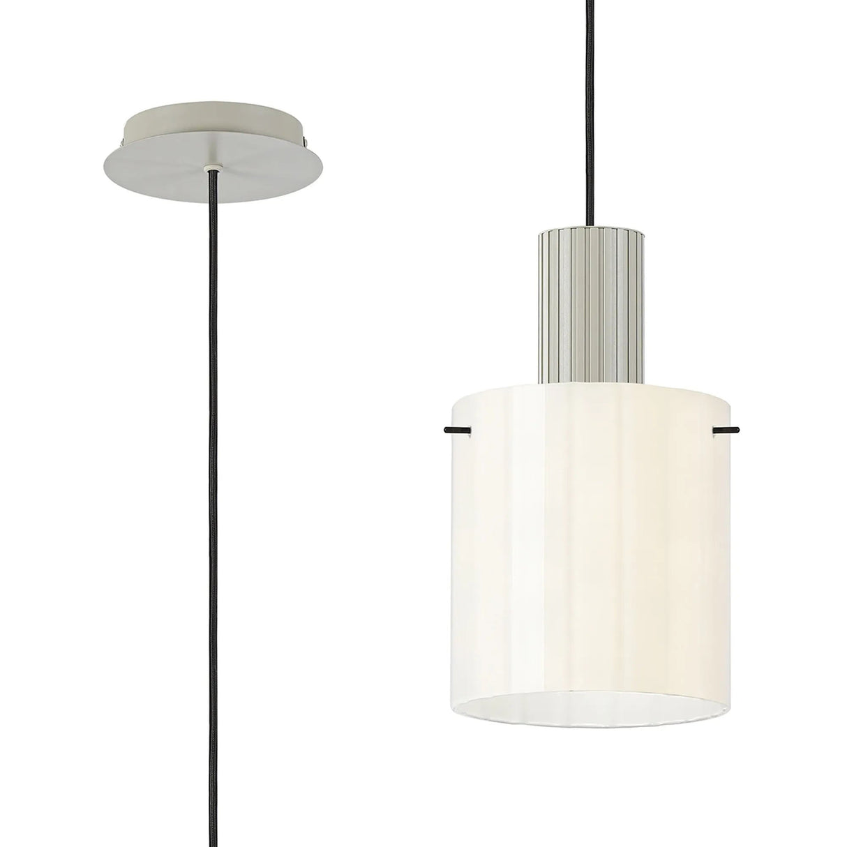 Aouchiche Single Pendant, 1 Light Adjustable E27, Beige Stone/Gloss White Wide Line Glass