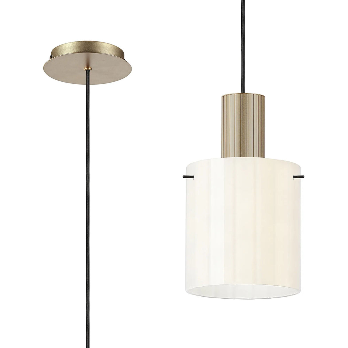 Aouchiche Single Pendant, 1 Light Adjustable E27, Light Gold/Gloss White Wide Line Glass