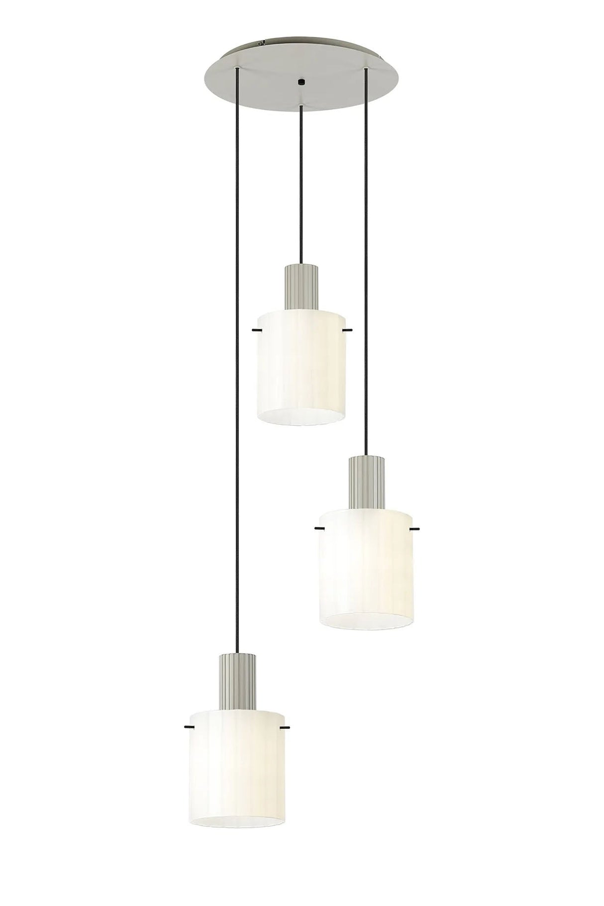 Aouchiche Round Pendant, 3 Light Adjustable E27, Beige Stone/Gloss White Wide Line Glass