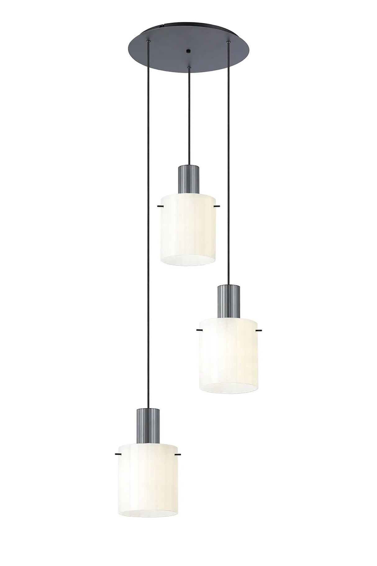 Aouchiche Round Pendant, 3 Light Adjustable E27, Dark Grey/Gloss White Wide Line Glass