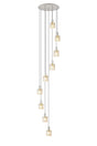 Aouchiche Round Pendant, 9 Light Adjustable E27, Beige Stone/Amber Wide Line Glass