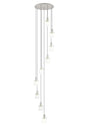 Aouchiche Round Pendant, 9 Light Adjustable E27, Beige Stone/Frosted/Clear Wide Line Glass