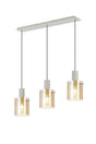 Aouchiche Linear Pendant, 3 Light Adjustable E27, Beige Stone/Amber Narrow Line Glass