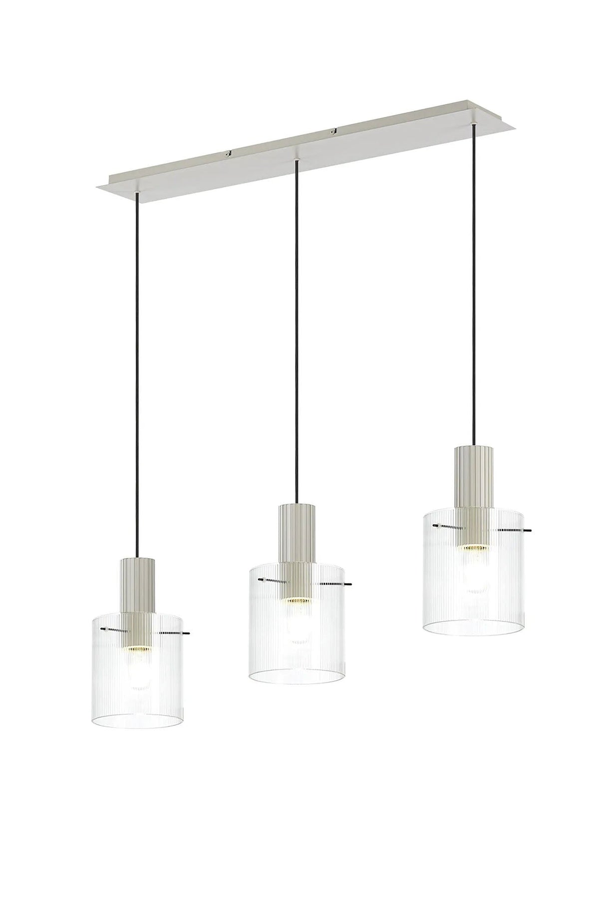 Aouchiche Linear Pendant, 3 Light Adjustable E27, Beige Stone/Clear Narrow Line Glass
