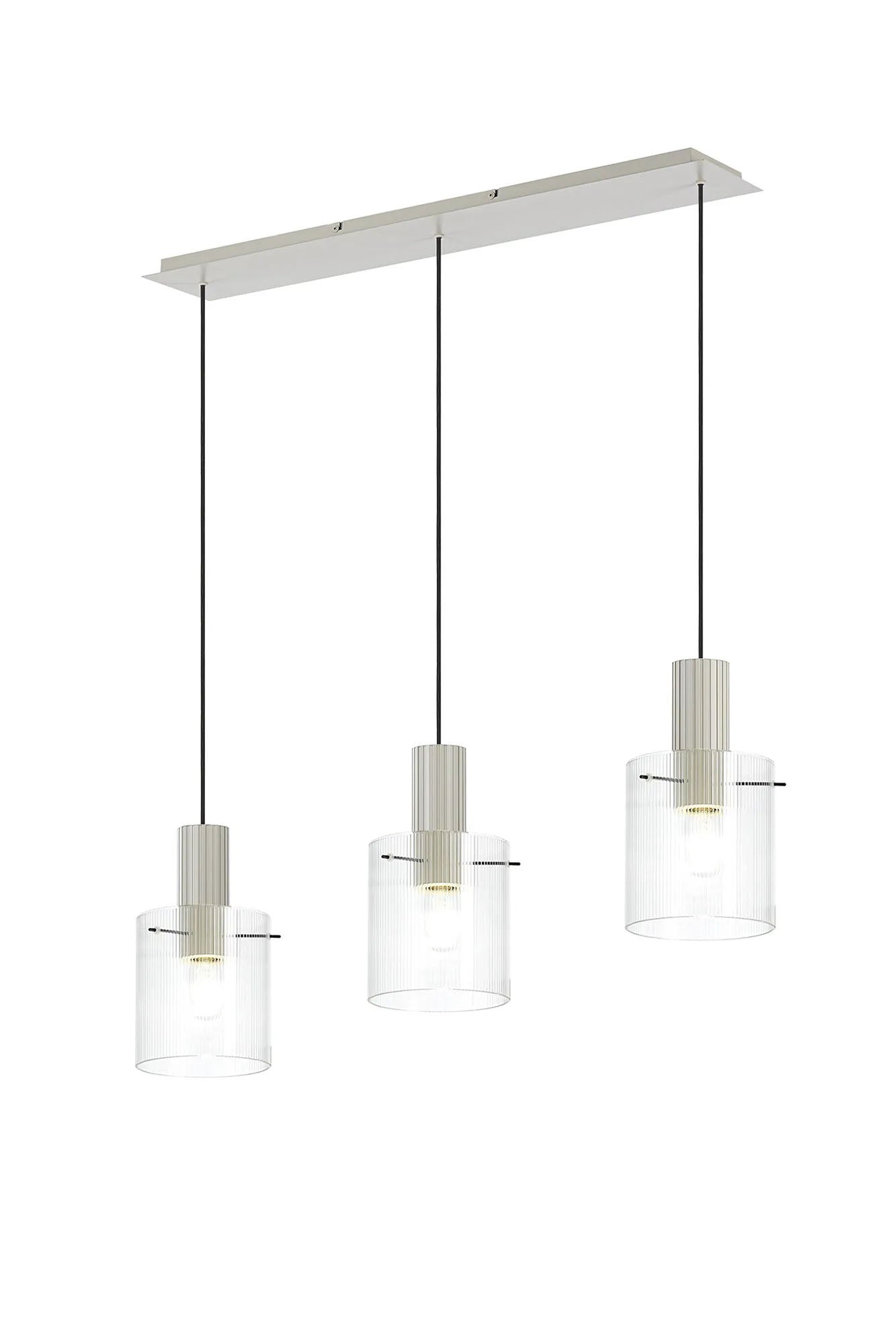 Aouchiche Linear Pendant, 3 Light Adjustable E27, Beige Stone/Clear Narrow Line Glass