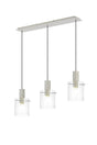 Aouchiche Linear Pendant, 3 Light Adjustable E27, Beige Stone/Clear Narrow Line Glass
