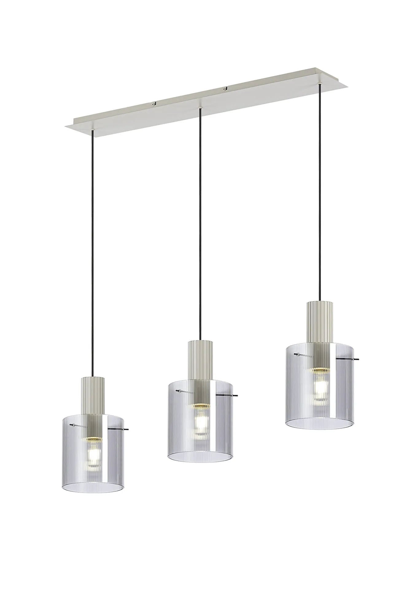 Aouchiche Linear Pendant, 3 Light Adjustable E27, Beige Stone/Smoke Narrow Line Glass