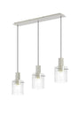 Aouchiche Linear Pendant, 3 Light Adjustable E27, Beige Stone/Clear Wide Line Glass