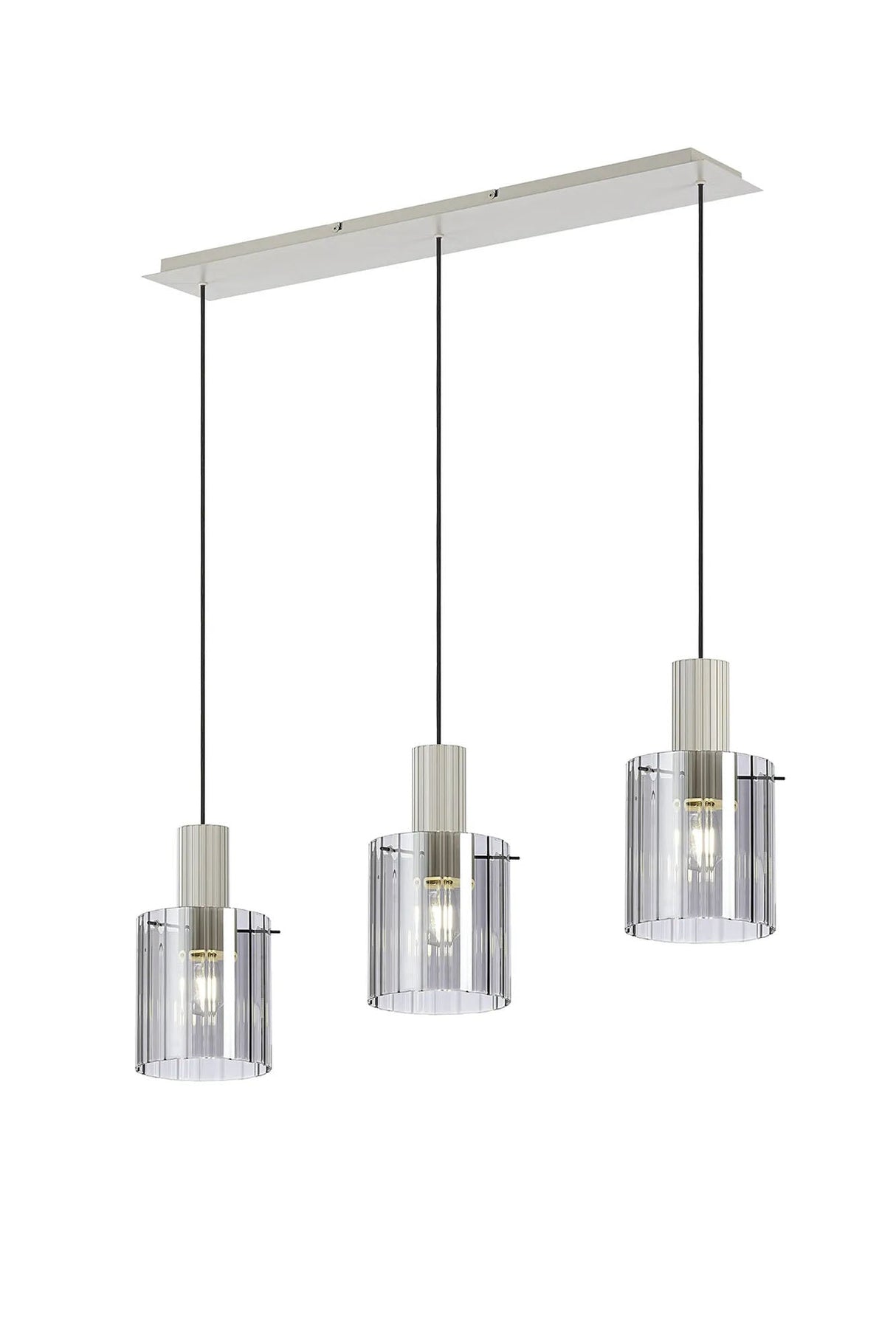 Aouchiche Linear Pendant, 3 Light Adjustable E27, Beige Stone/Smoke Wide Line Glass
