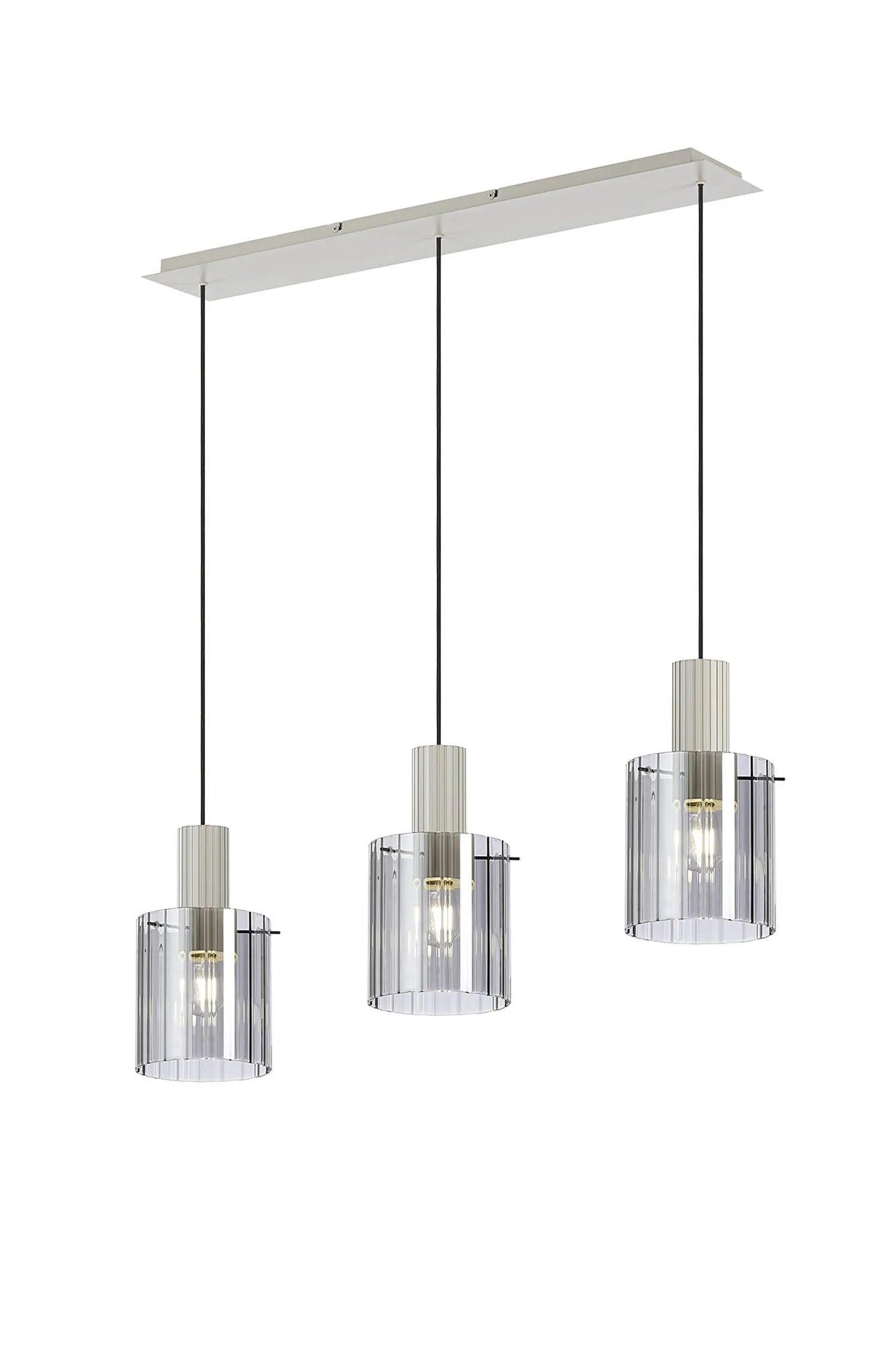 Aouchiche Linear Pendant, 3 Light Adjustable E27, Beige Stone/Smoke Wide Line Glass