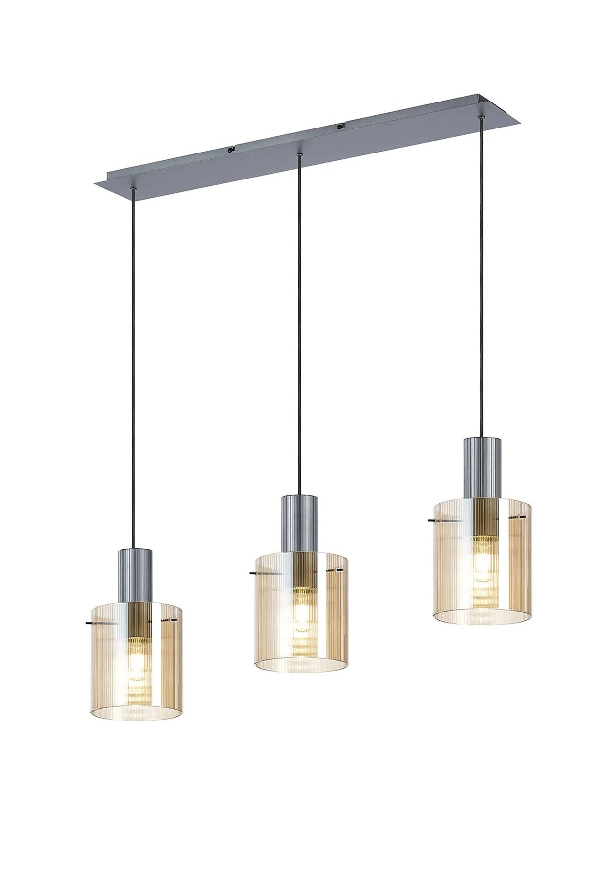 Aouchiche Linear Pendant, 3 Light Adjustable E27, Dark Grey/Amber Narrow Line Glass