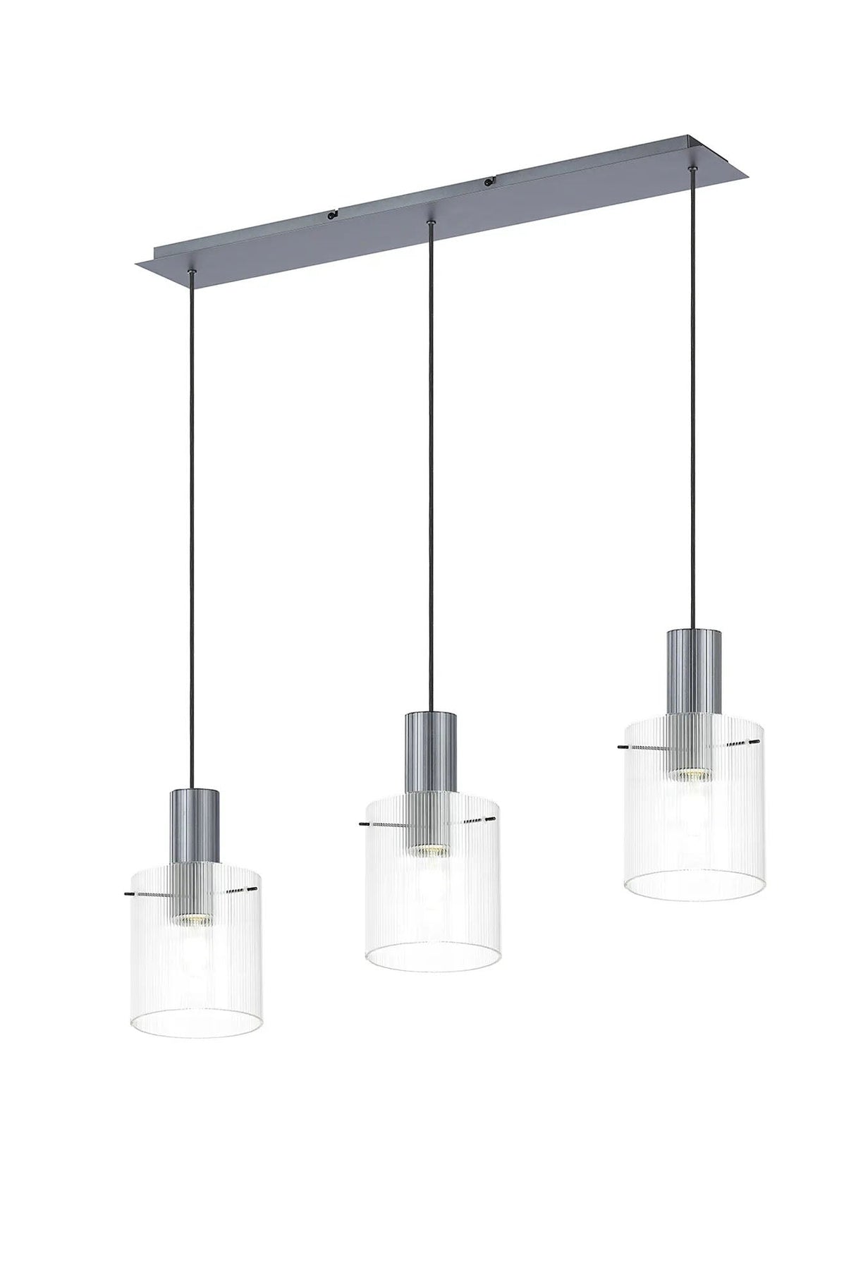 Aouchiche Linear Pendant, 3 Light Adjustable E27, Dark Grey/Clear Narrow Line Glass