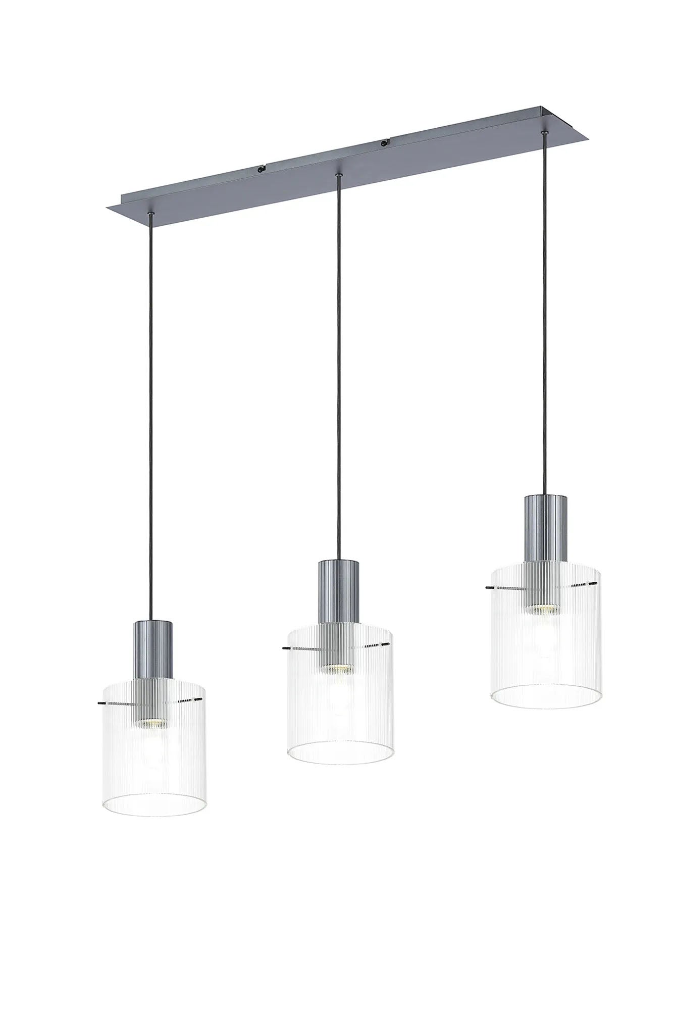 Aouchiche Linear Pendant, 3 Light Adjustable E27, Dark Grey/Clear Narrow Line Glass