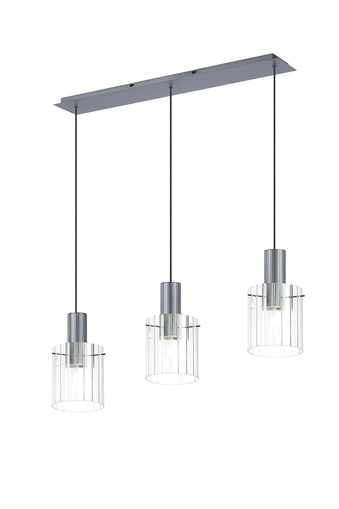 Aouchiche Linear Pendant, 3 Light Adjustable E27, Dark Grey/Clear Wide Line Glass
