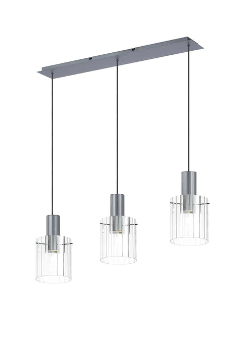 Aouchiche Linear Pendant, 3 Light Adjustable E27, Dark Grey/Clear Wide Line Glass