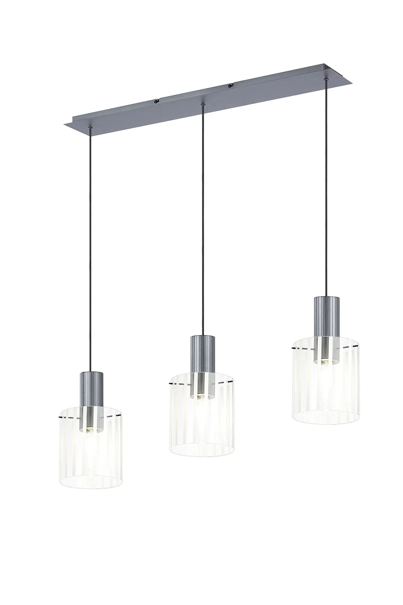 Aouchiche Linear Pendant, 3 Light Adjustable E27, Dark Grey/Frosted/Clear Wide Line Glass