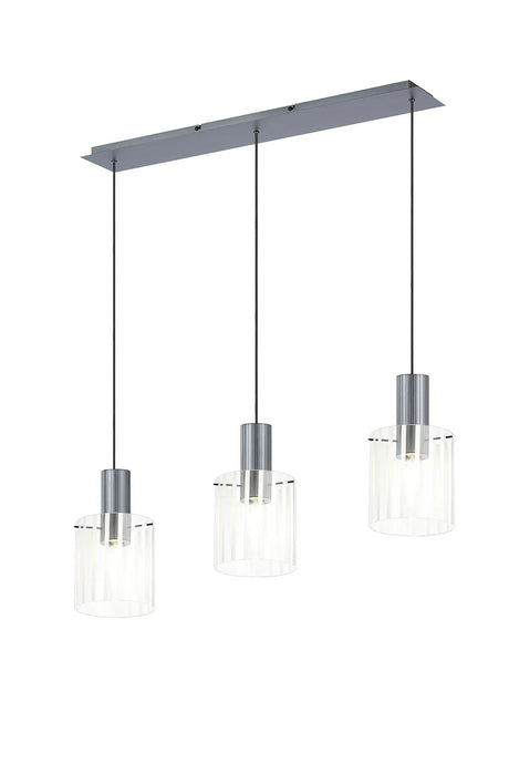 Aouchiche Linear Pendant, 3 Light Adjustable E27, Dark Grey/Frosted/Clear Wide Line Glass
