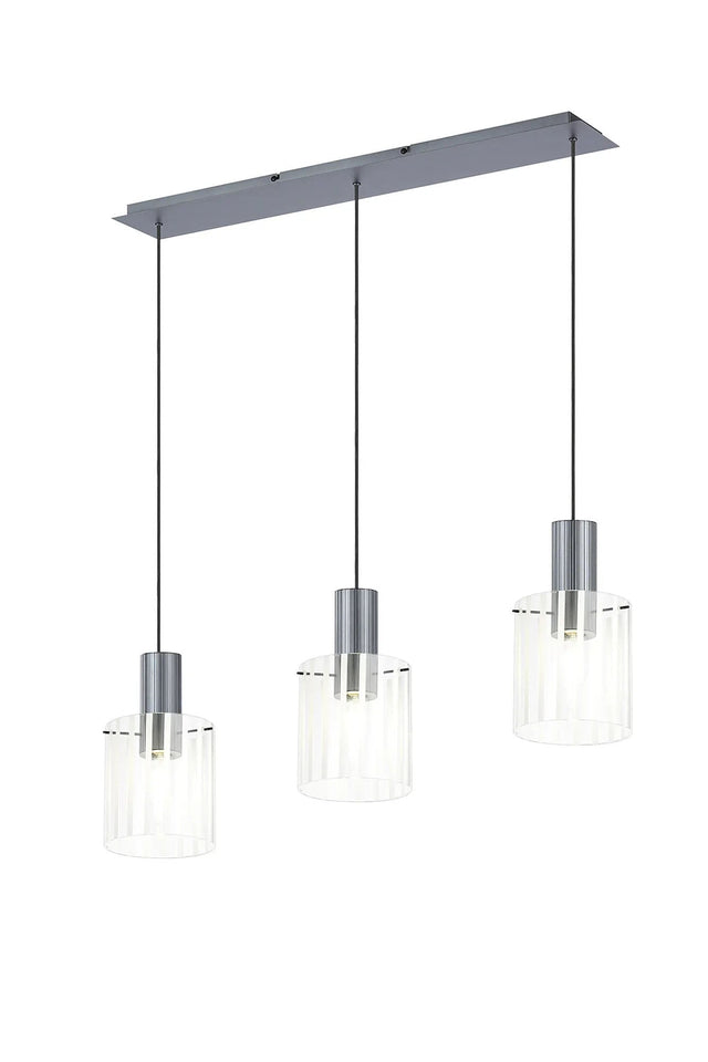 Aouchiche Linear Pendant, 3 Light Adjustable E27, Dark Grey/Frosted/Clear Wide Line Glass