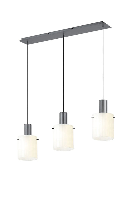 Aouchiche Linear Pendant, 3 Light Adjustable E27, Dark Grey/Gloss White Wide Line Glass