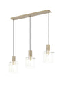 Aouchiche Linear Pendant, 3 Light Adjustable E27, Light Gold/Frosted/Clear Wide Line Glass