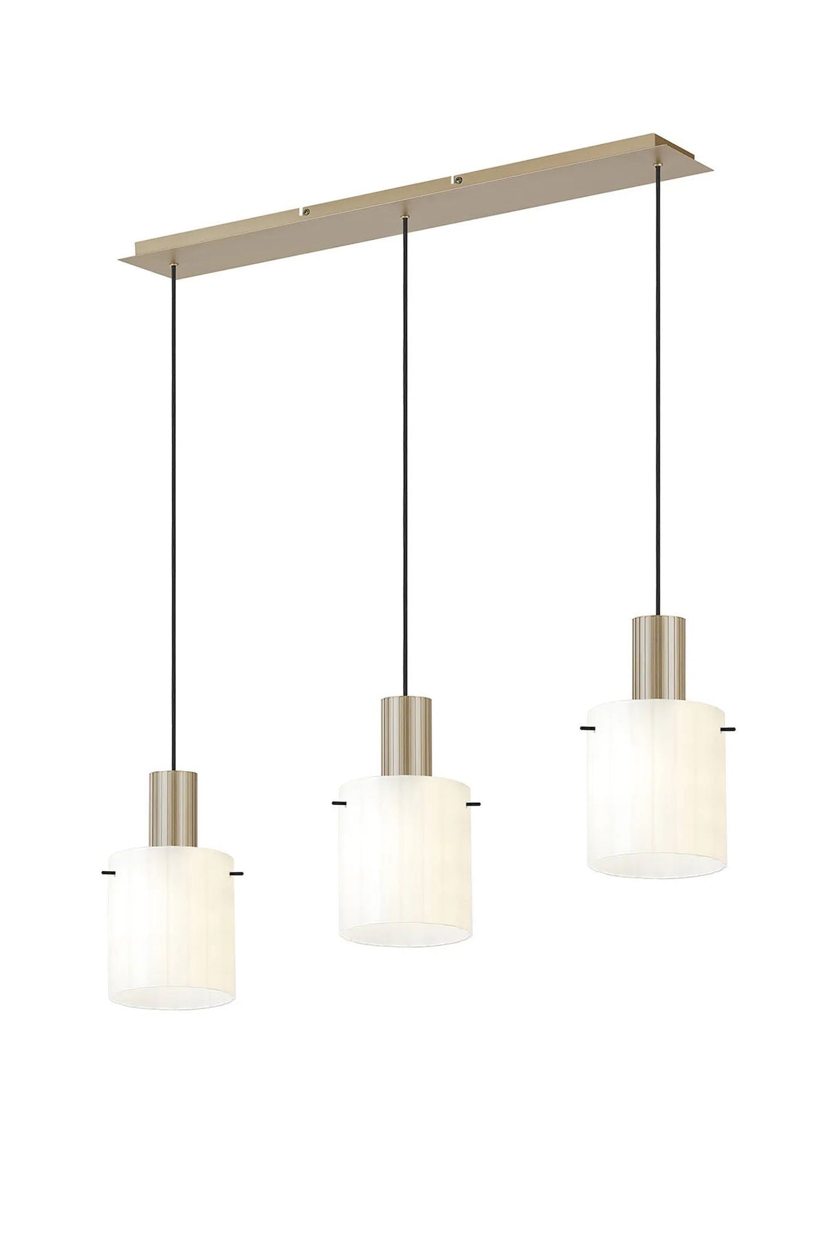 Aouchiche Linear Pendant, 3 Light Adjustable E27, Light Gold/Gloss White Wide Line Glass
