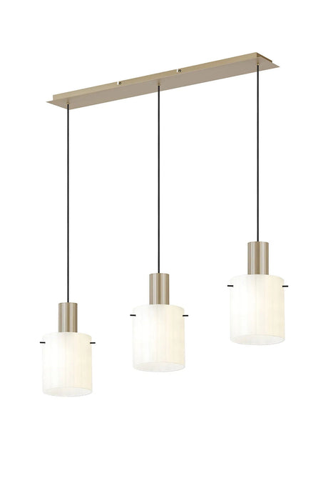 Aouchiche Linear Pendant, 3 Light Adjustable E27, Light Gold/Gloss White Wide Line Glass