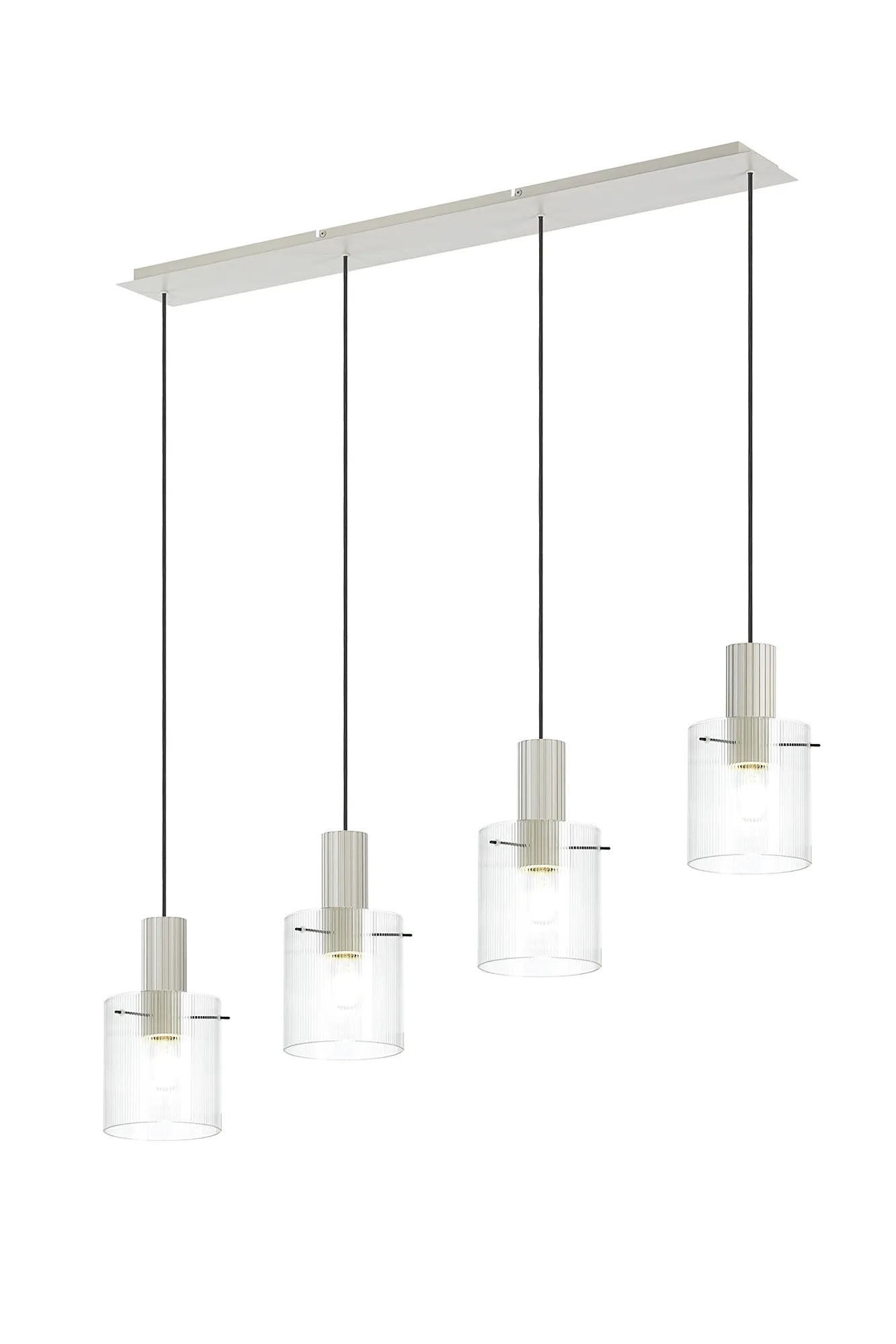 Aouchiche Linear Pendant, 4 Light Adjustable E27, Beige Stone/Clear Narrow Line Glass
