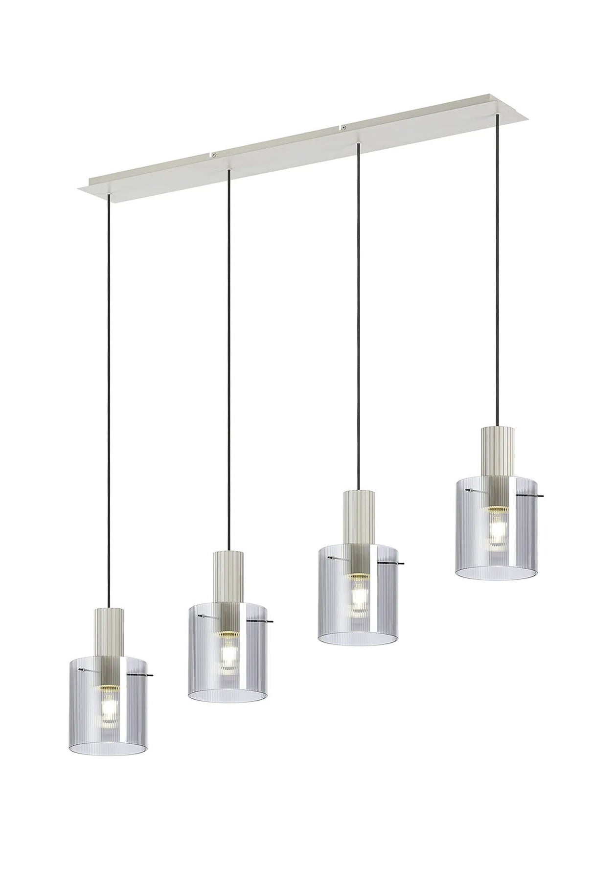 Aouchiche Linear Pendant, 4 Light Adjustable E27, Beige Stone/Smoke Narrow Line Glass