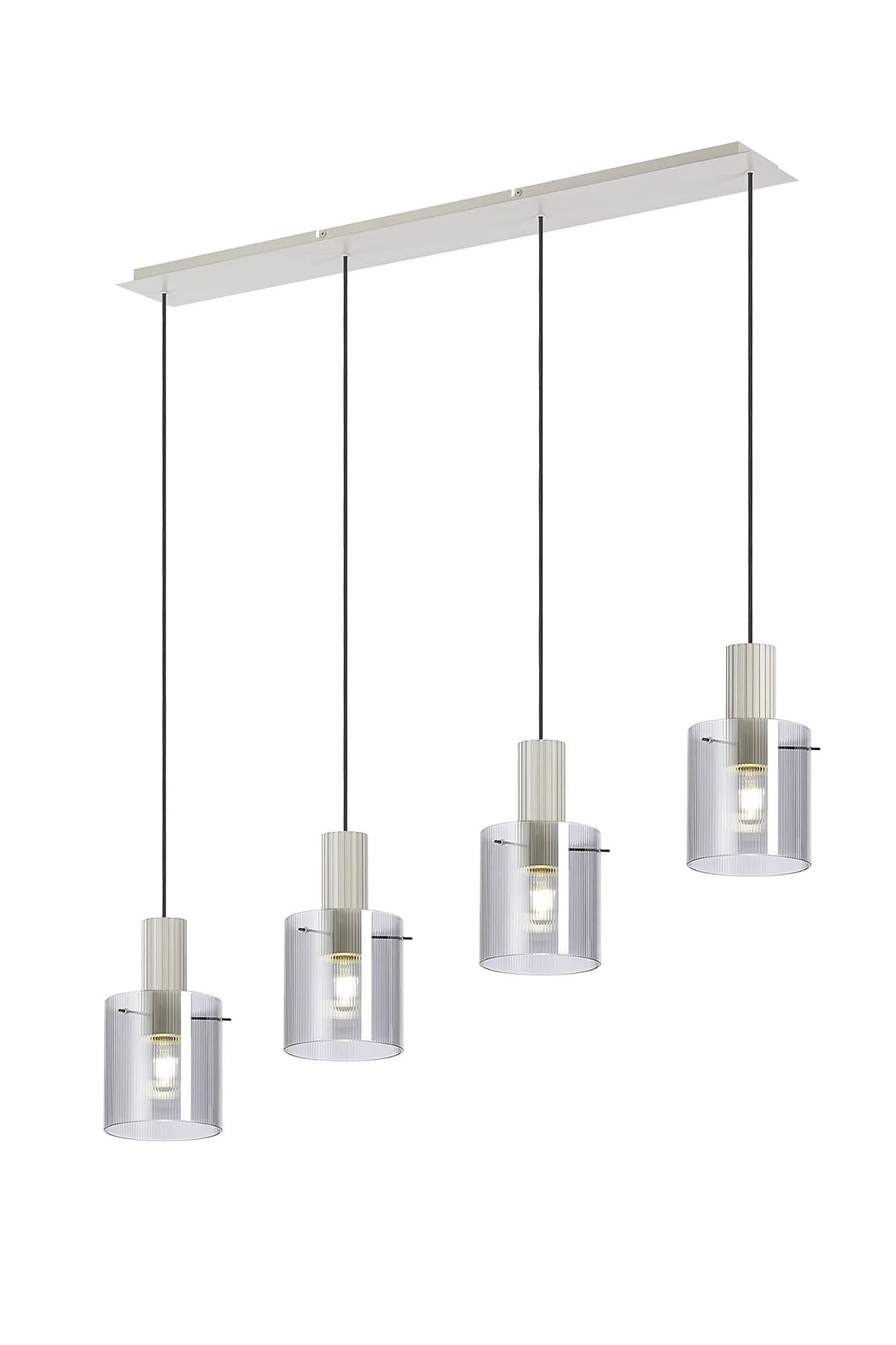 Aouchiche Linear Pendant, 4 Light Adjustable E27, Beige Stone/Smoke Narrow Line Glass