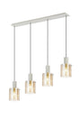 Aouchiche Linear Pendant, 4 Light Adjustable E27, Beige Stone/Amber Wide Line Glass