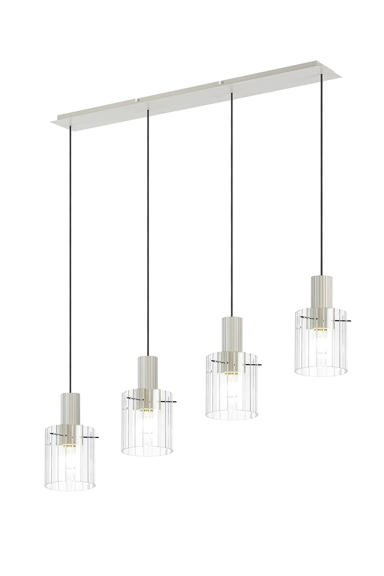 Aouchiche Linear Pendant, 4 Light Adjustable E27, Beige Stone/Clear Wide Line Glass