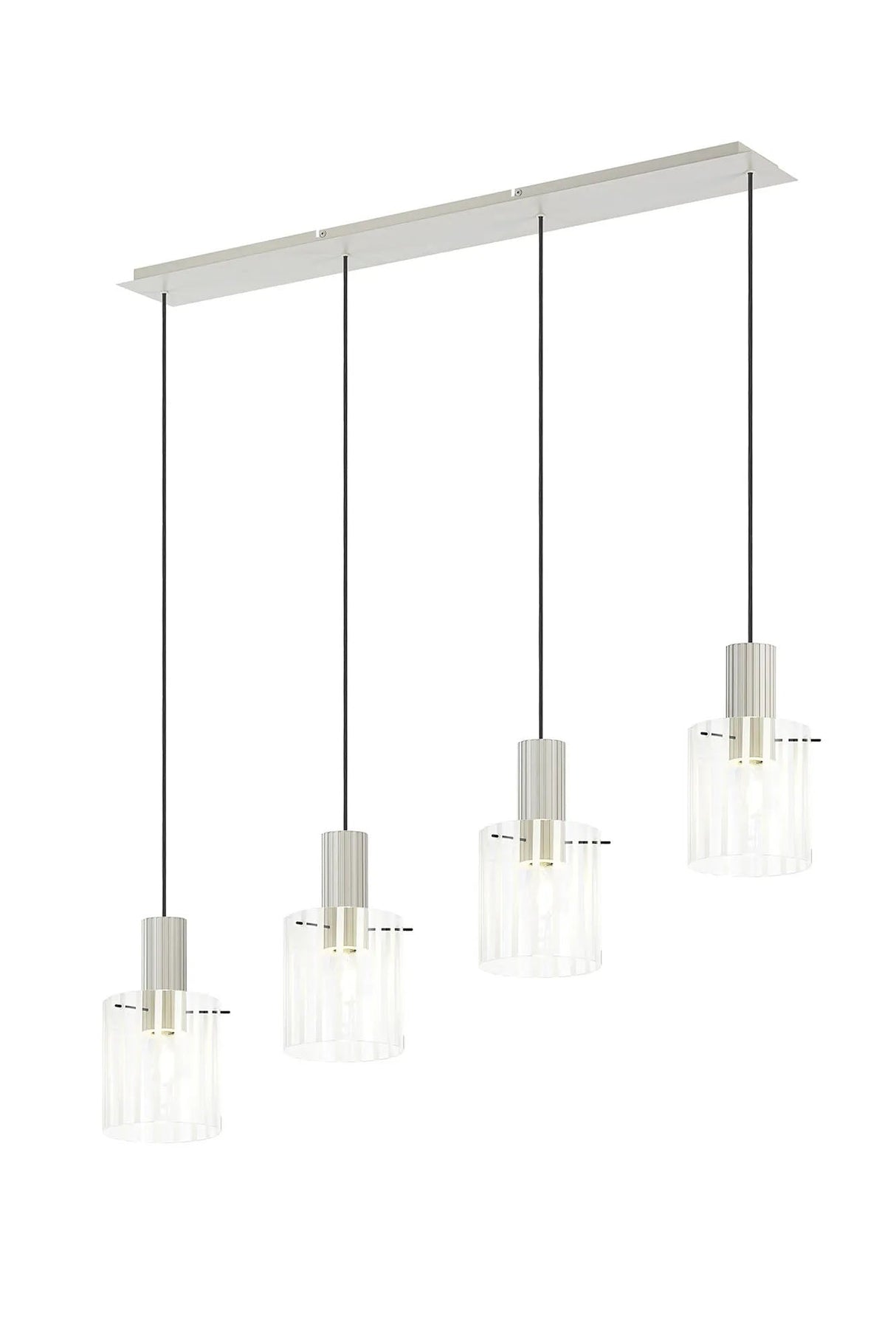 Aouchiche Linear Pendant, 4 Light Adjustable E27, Beige Stone/Frosted/Clear Wide Line Glass