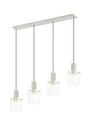 Aouchiche Linear Pendant, 4 Light Adjustable E27, Beige Stone/Frosted/Clear Wide Line Glass