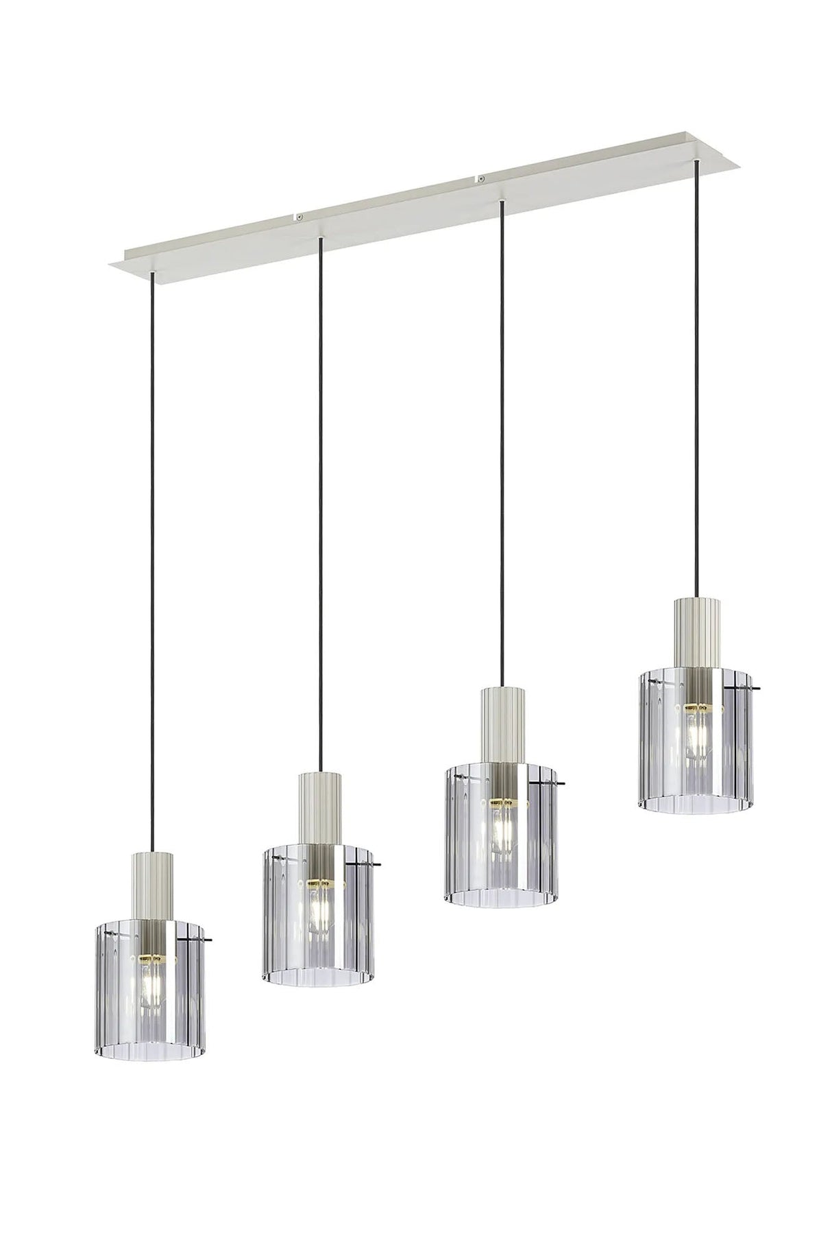 Aouchiche Linear Pendant, 4 Light Adjustable E27, Beige Stone/Smoke Wide Line Glass