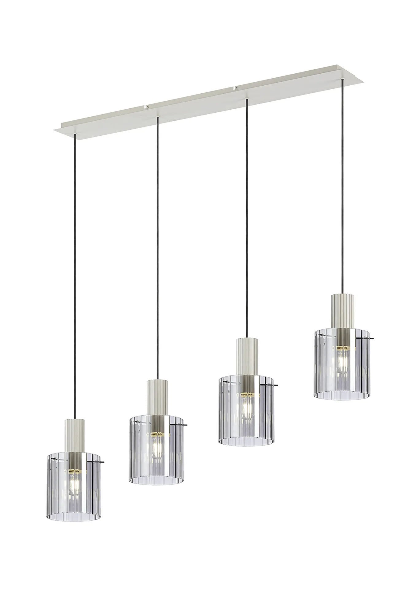Aouchiche Linear Pendant, 4 Light Adjustable E27, Beige Stone/Smoke Wide Line Glass