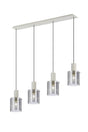 Aouchiche Linear Pendant, 4 Light Adjustable E27, Beige Stone/Smoke Wide Line Glass