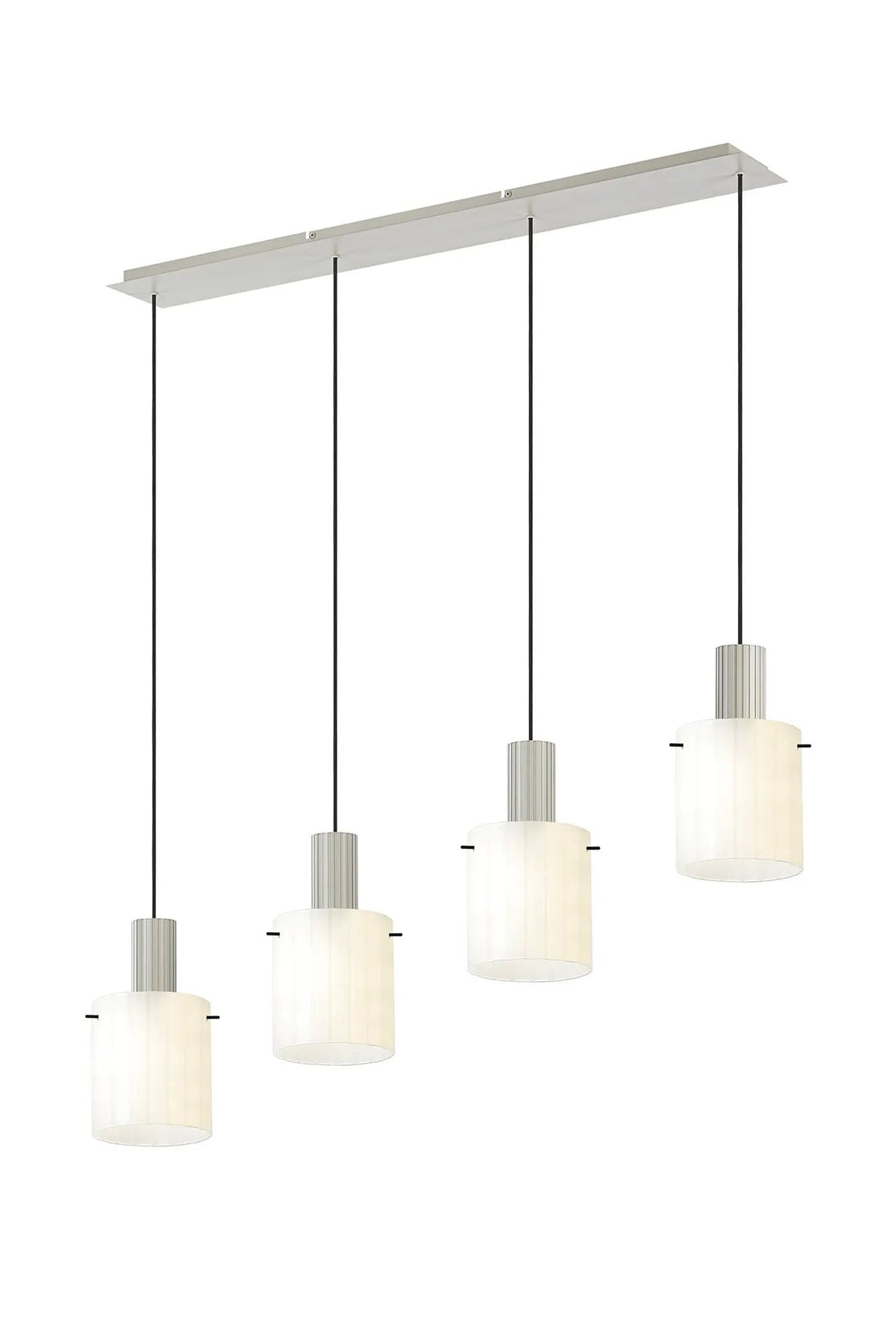 Aouchiche Linear Pendant, 4 Light Adjustable E27, Beige Stone/Gloss White Wide Line Glass