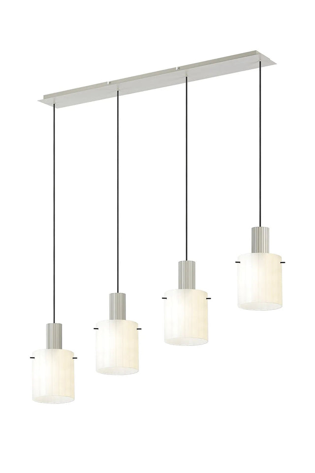 Aouchiche Linear Pendant, 4 Light Adjustable E27, Beige Stone/Gloss White Wide Line Glass
