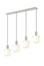 Aouchiche Linear Pendant, 4 Light Adjustable E27, Beige Stone/Gloss White Wide Line Glass