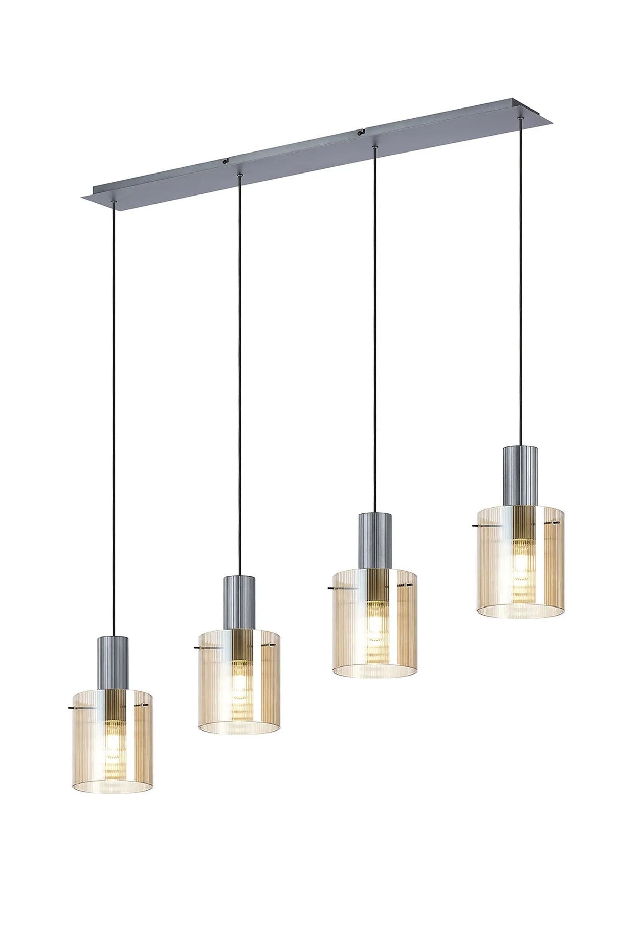 Aouchiche Linear Pendant, 4 Light Adjustable E27, Dark Grey/Amber Narrow Line Glass