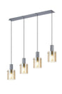 Aouchiche Linear Pendant, 4 Light Adjustable E27, Dark Grey/Amber Narrow Line Glass