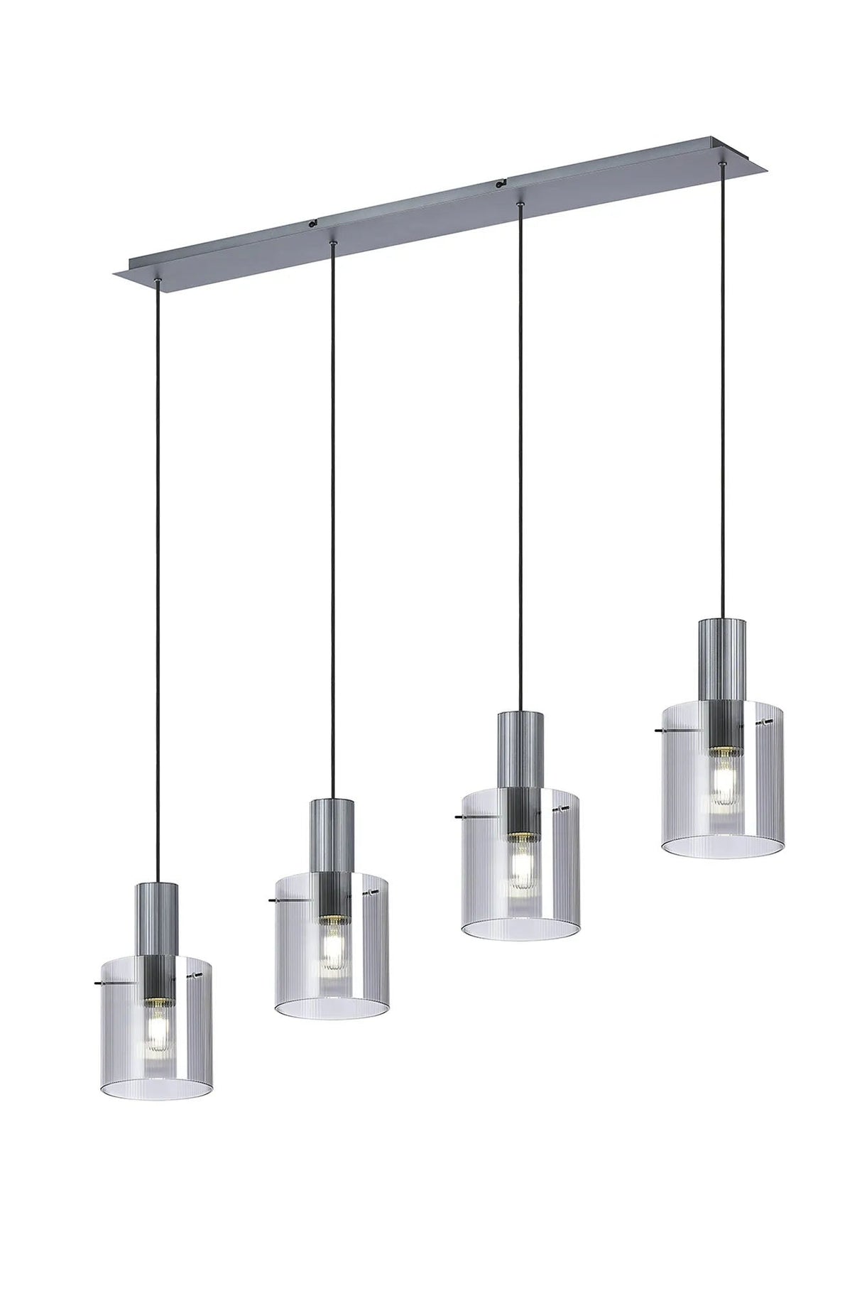 Aouchiche Linear Pendant, 4 Light Adjustable E27, Dark Grey/Smoke Narrow Line Glass